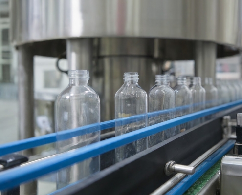 This image illustrates a liquid packaging facility and a snippet of part of the process.
